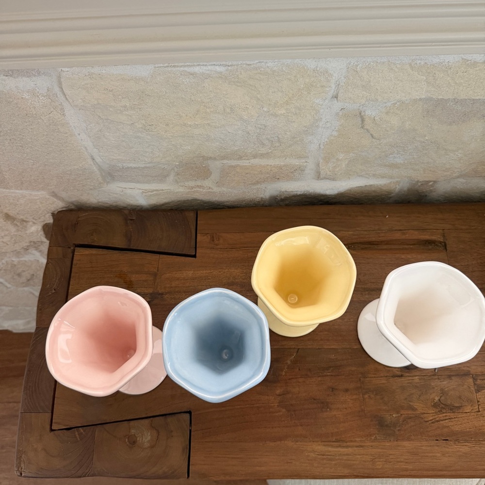 Ceramic Tulip Ice Cream Sundae Dish - Pastel White, Pink, Blue & Yellow set - Picture 7 of 8